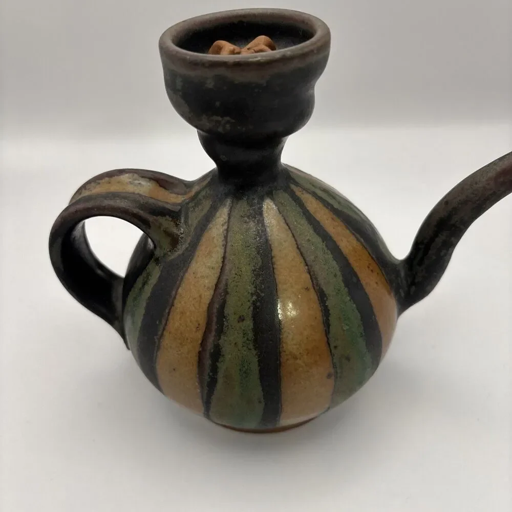 Vintage Clay Teapot Oil Decanter Pottery Boho Earth Tone Ewer  Vessel Cruet